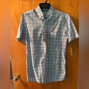 Izod Men's Casual Plaid Shirt - Blue, purple & green